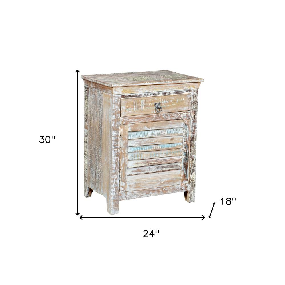 30" Distressed White One Drawer Shutter Solid Wood Nightstand. Picture 5