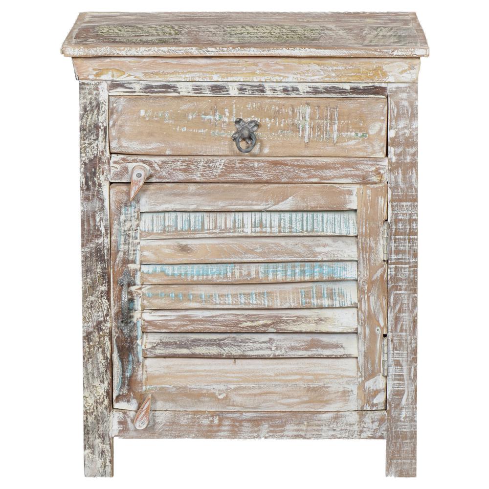 30" Distressed White One Drawer Shutter Solid Wood Nightstand. Picture 2