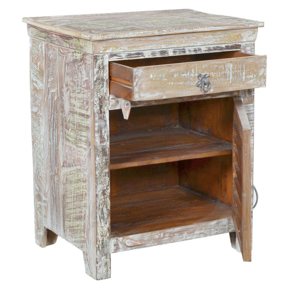 30" Distressed White One Drawer Shutter Solid Wood Nightstand. Picture 3