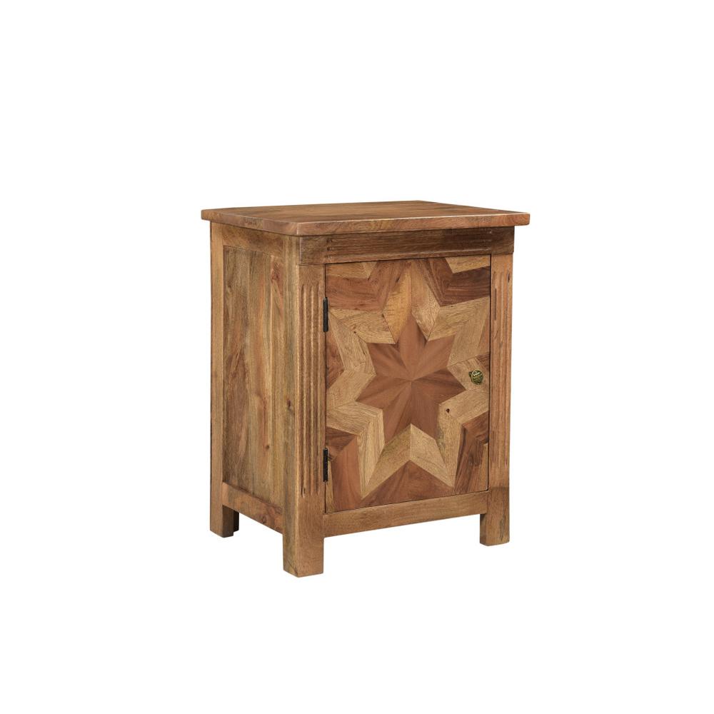 28" Brown Starburst Geometric Solid Wood Nightstand. Picture 1