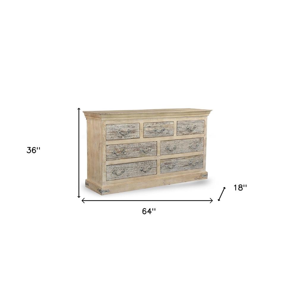 64" White Solid Wood Seven Drawer Double Dresser. Picture 6
