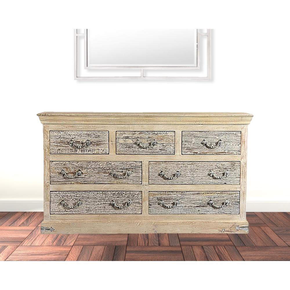 64" White Solid Wood Seven Drawer Double Dresser. Picture 4