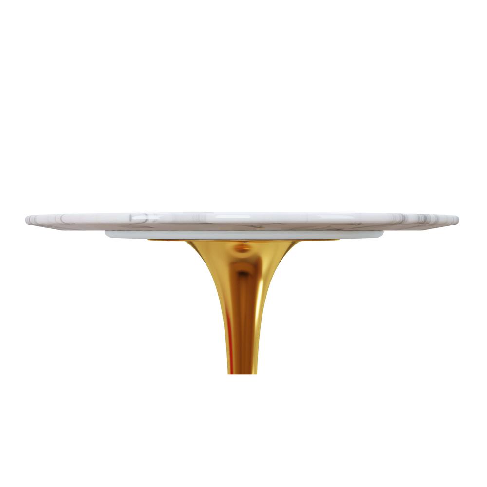 32" White and Gold Rounded Marble and Metal Bar Table. Picture 2
