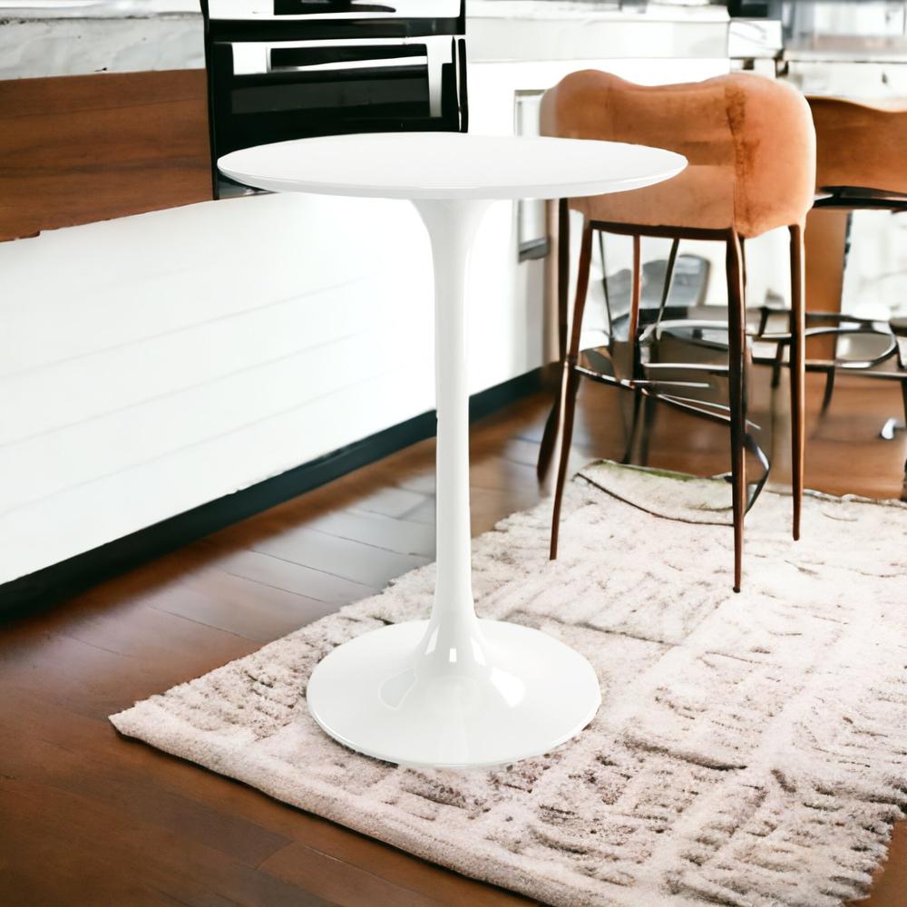 32" White Rounded Fiberglass and Metal Bar Table. Picture 6