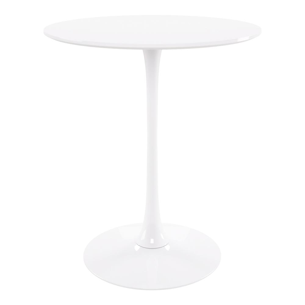 36" White Rounded Manufactured Wood and Metal Bar Table. Picture 1