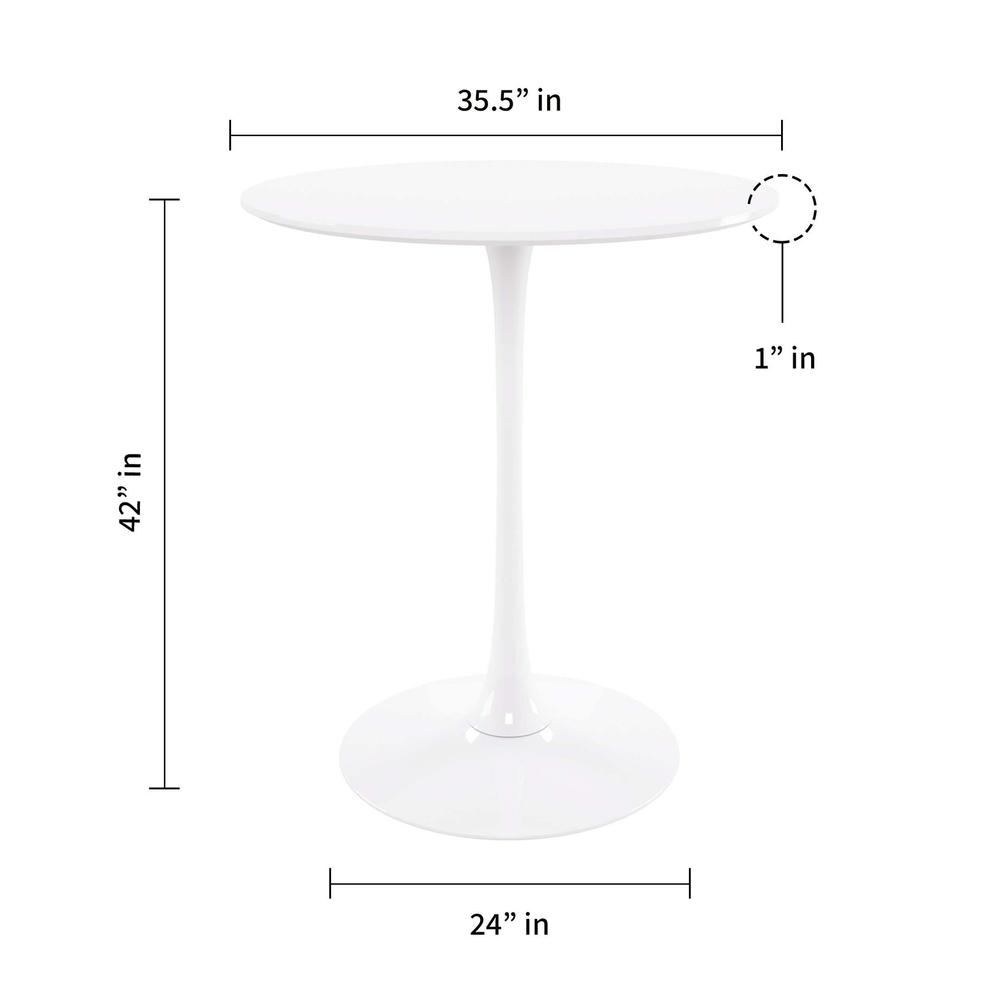 36" White Rounded Manufactured Wood and Metal Bar Table. Picture 9