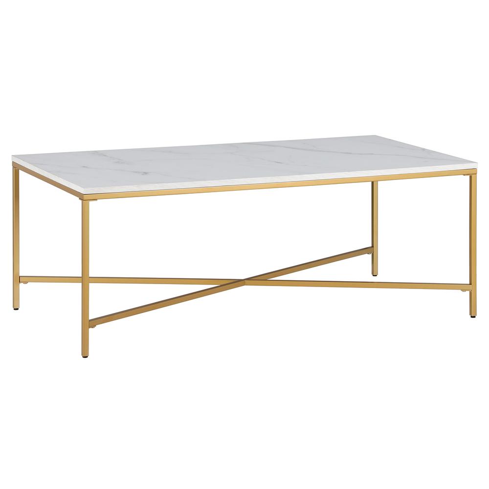 48" White And Gold Steel Coffee Table. Picture 1
