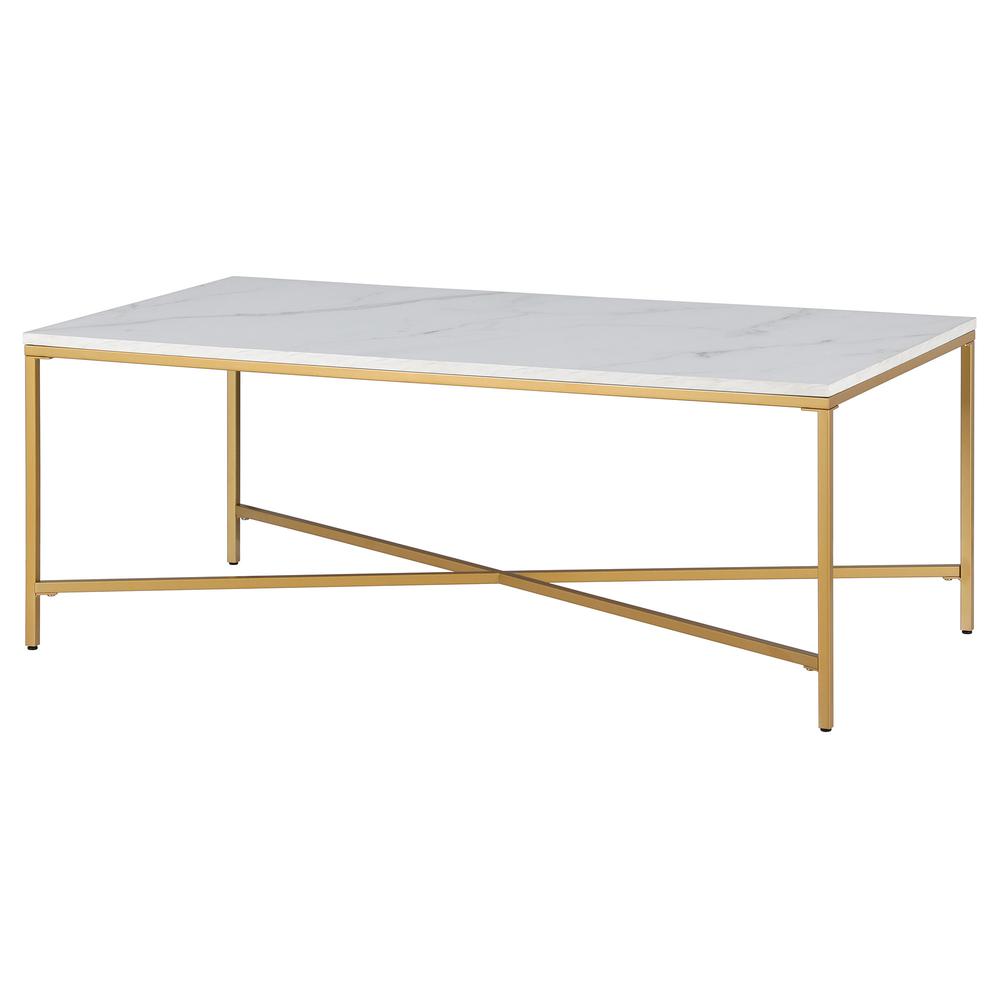 48" White And Gold Steel Coffee Table. Picture 3