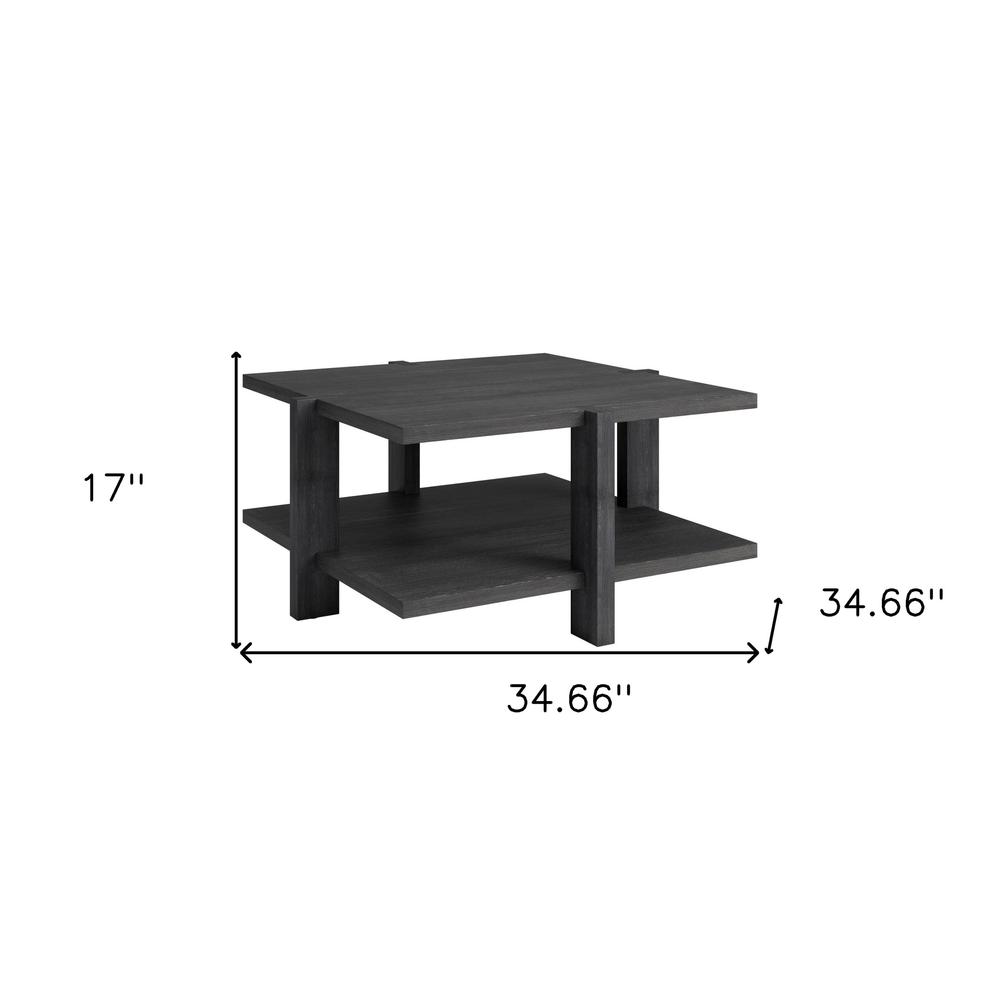 35" Gray Square Coffee Table With Shelf. Picture 6