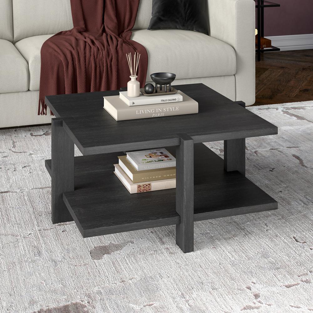 35" Gray Square Coffee Table With Shelf. Picture 5