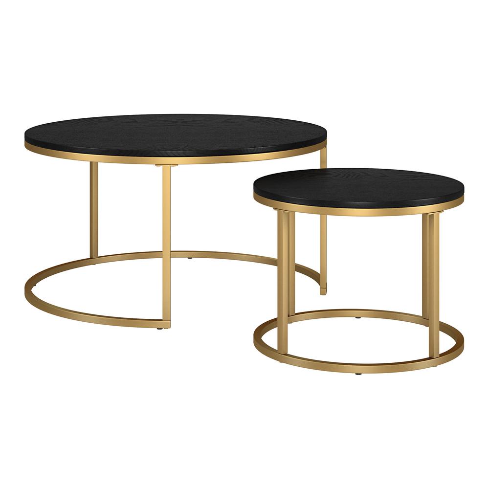 Set of Two 35" Black And Gold Steel Round Nested Coffee Tables. Picture 4