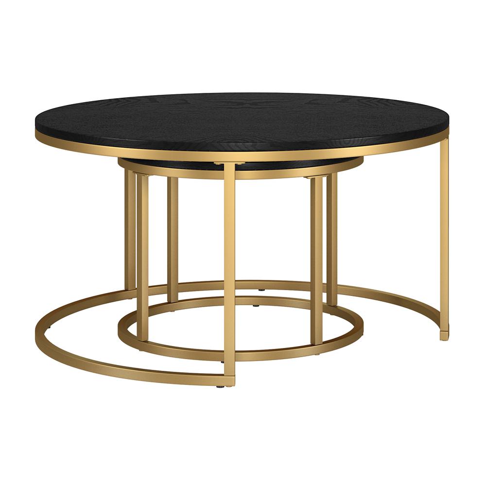 Set of Two 35" Black And Gold Steel Round Nested Coffee Tables. Picture 1