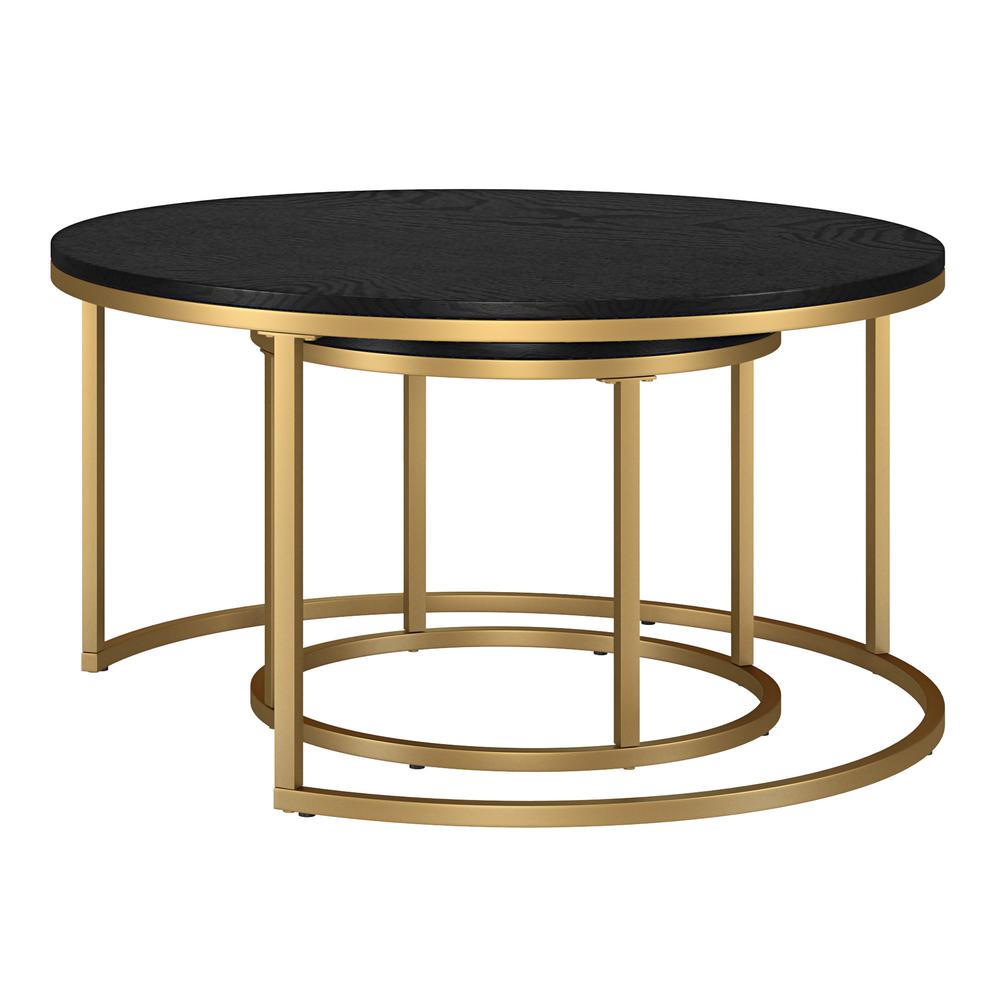 Set of Two 35" Black And Gold Steel Round Nested Coffee Tables. Picture 3