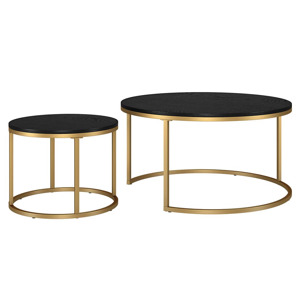 Set of Two 35" Black And Gold Steel Round Nested Coffee Tables. Picture 5