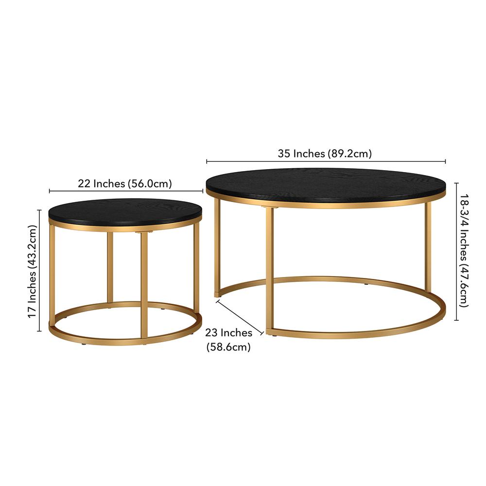 Set of Two 35" Black And Gold Steel Round Nested Coffee Tables. Picture 9