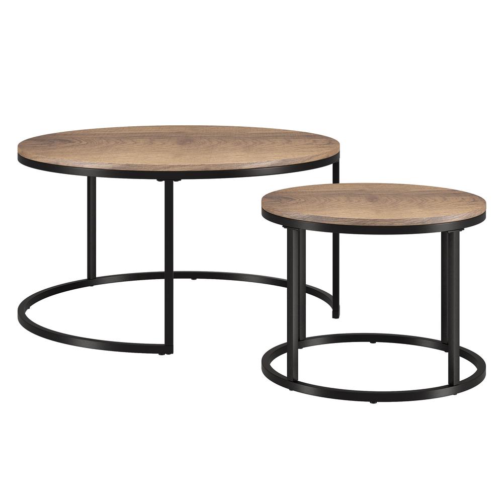 Set of Two 35" Brown And Black Steel Round Nested Coffee Tables. Picture 4