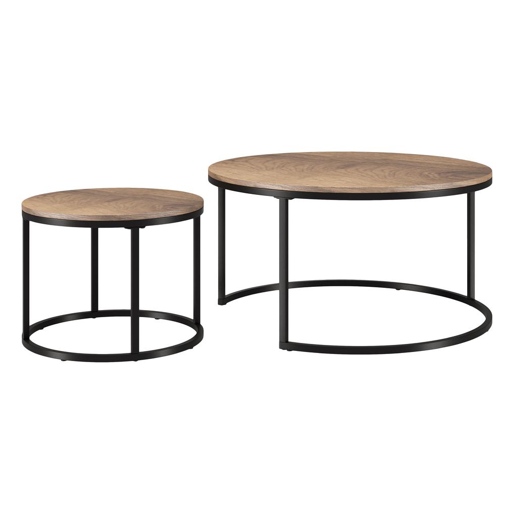 Set of Two 35" Brown And Black Steel Round Nested Coffee Tables. Picture 5