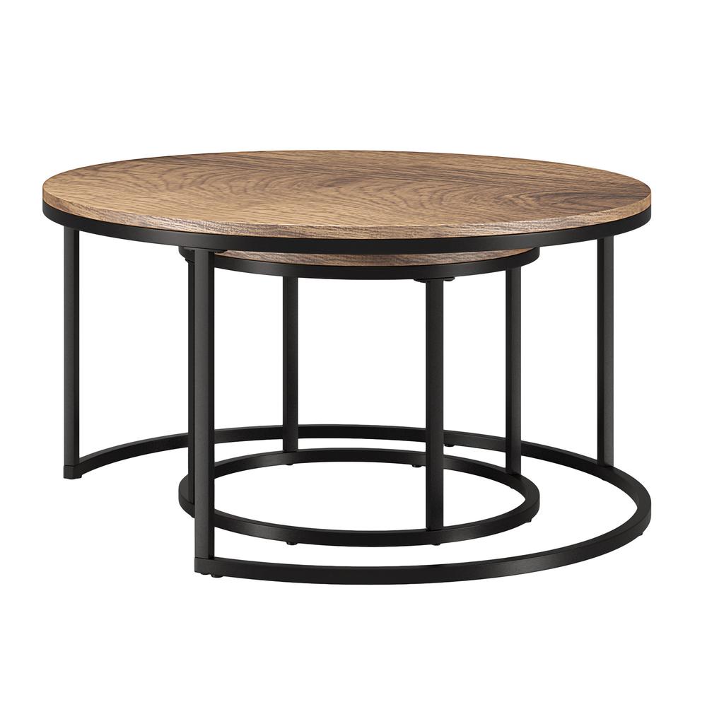 Set of Two 35" Brown And Black Steel Round Nested Coffee Tables. Picture 3