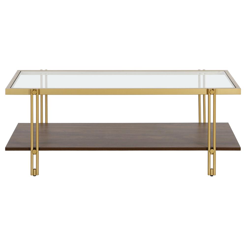 45" Brown And Gold Glass And Steel Coffee Table With Shelf. Picture 3