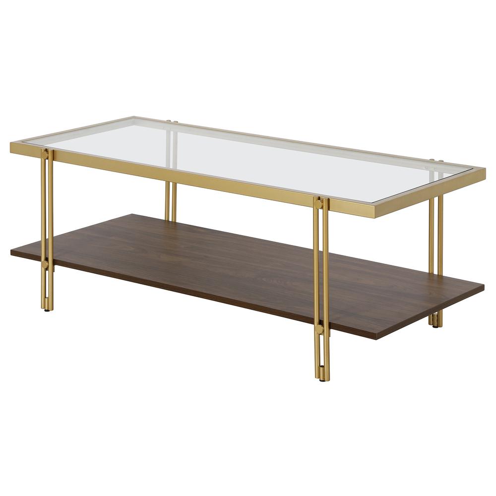 45" Brown And Gold Glass And Steel Coffee Table With Shelf. Picture 4