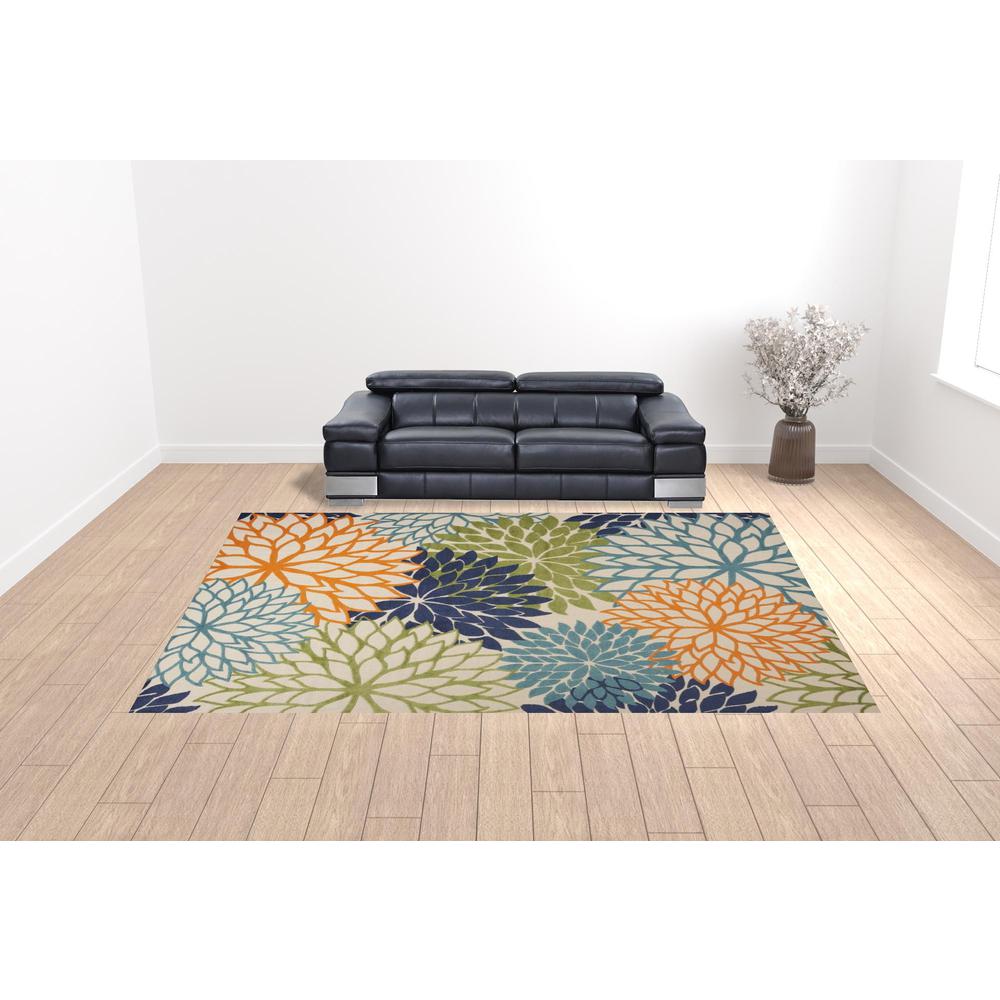 12' X 15' Blue And Green Floral Power Loom Area Rug. Picture 2