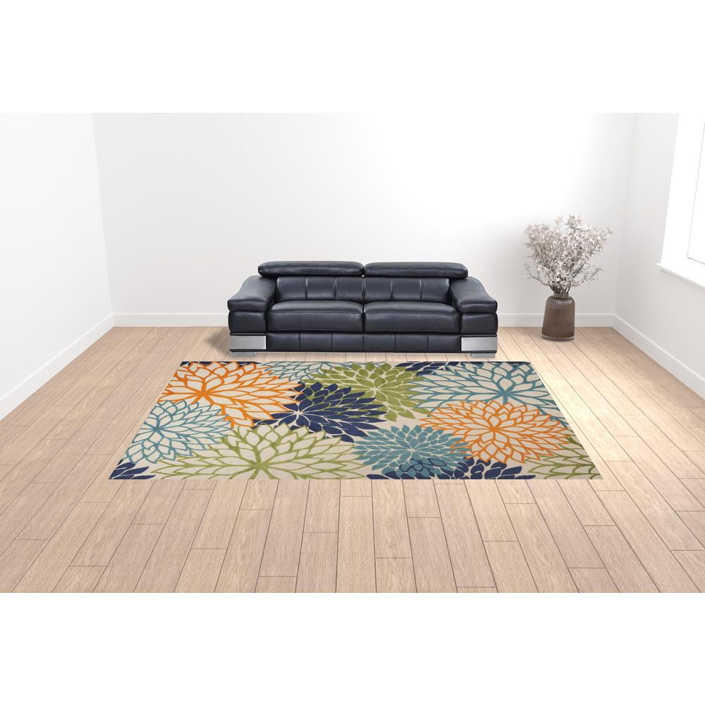 10' X 14' Blue And Green Floral Power Loom Area Rug. Picture 2