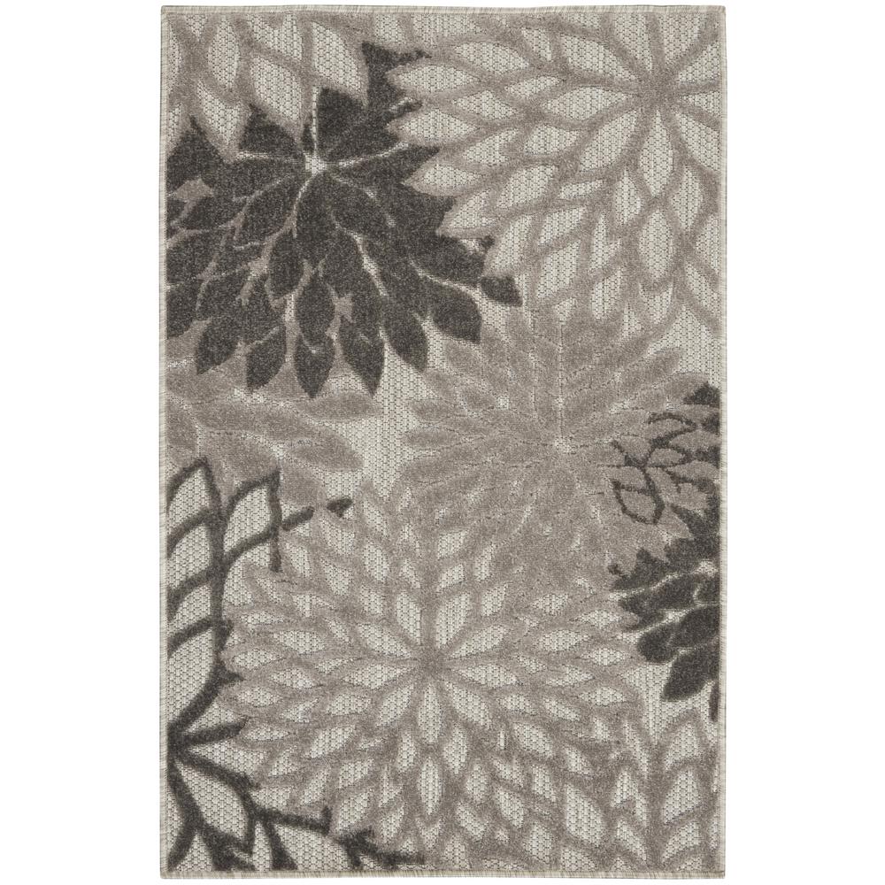3' X 5' Gray Floral Stain Resistant Non Skid Indoor Outdoor Area Rug. Picture 1