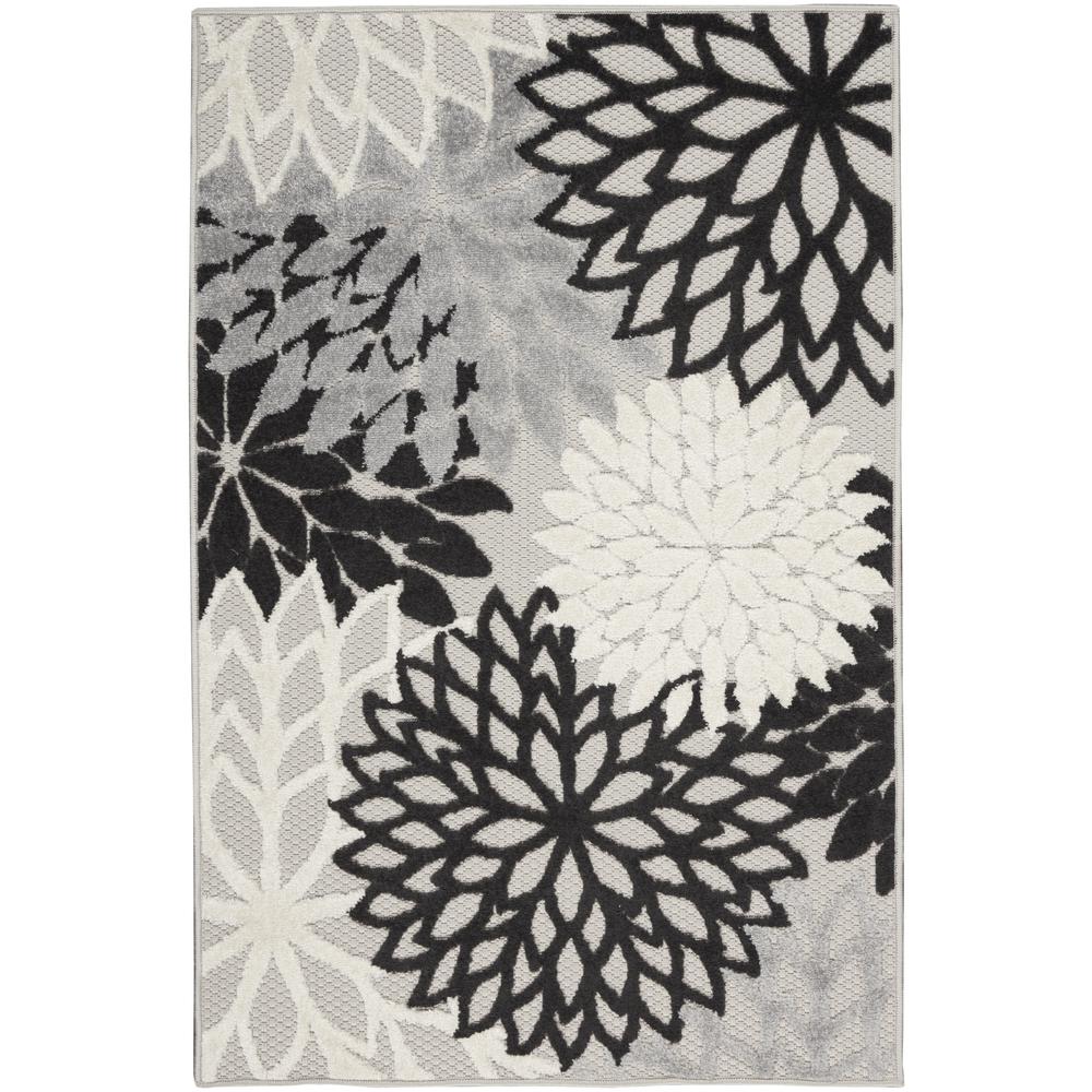 3' X 5' Black And White Floral Power Loom Area Rug. Picture 1