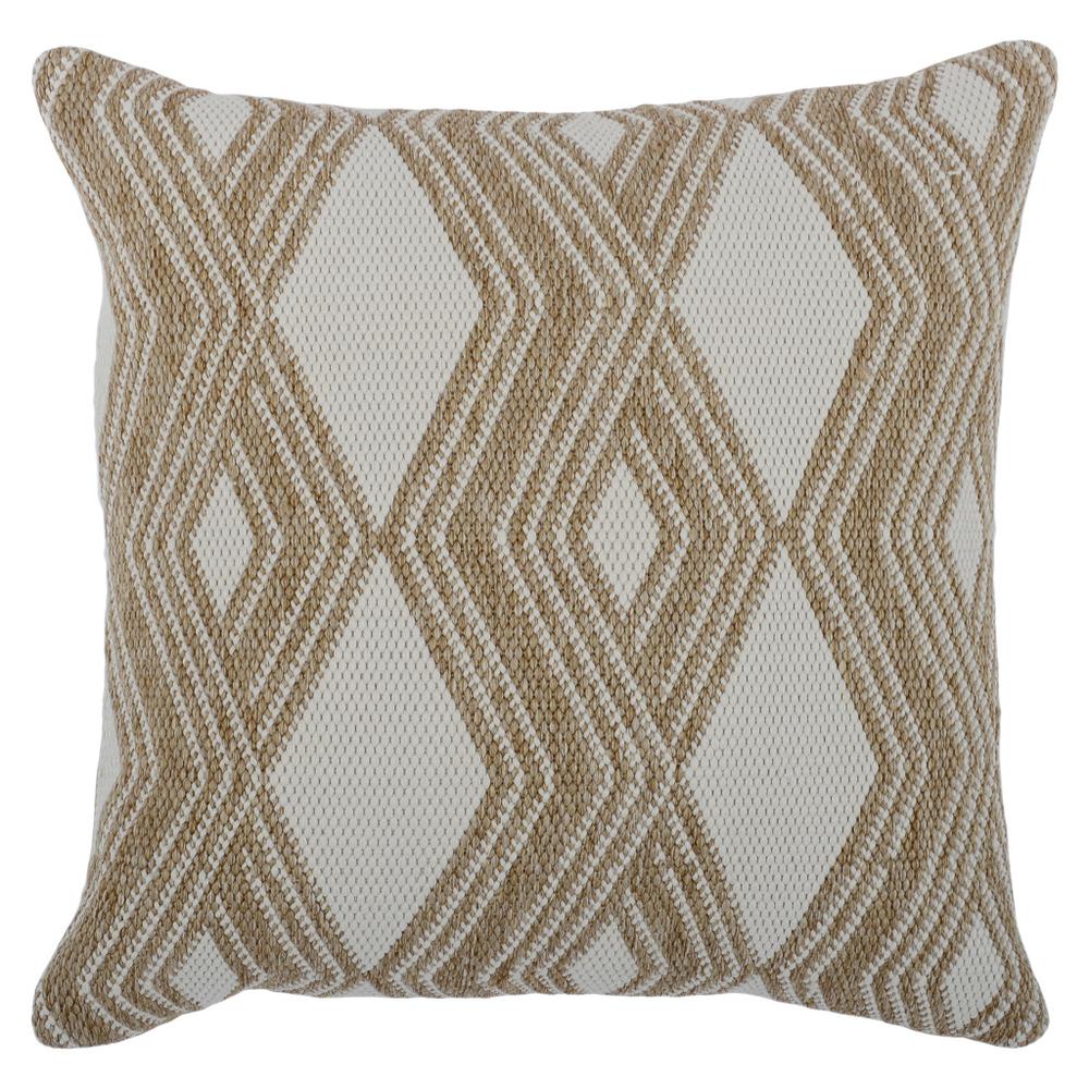22" X 22" Beige Zippered Handmade Geometric Indoor Outdoor Throw Pillow. Picture 1