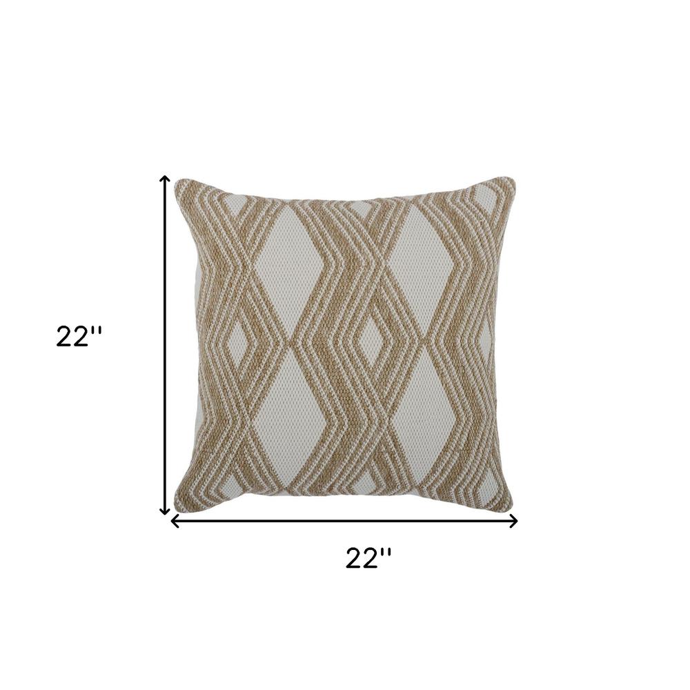22" X 22" Beige Zippered Handmade Geometric Indoor Outdoor Throw Pillow. Picture 5