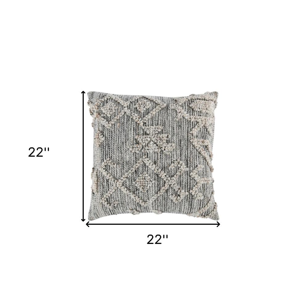22" X 22" Gray Zippered Handmade Indoor Outdoor Throw Pillow. Picture 5