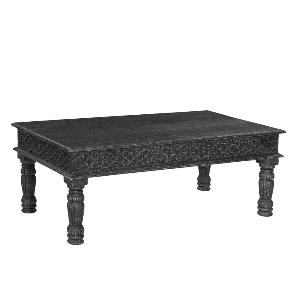 51" Black Solid Wood Distressed Coffee Table. Picture 1