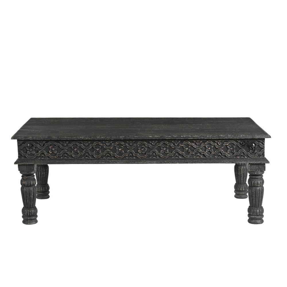 51" Black Solid Wood Distressed Coffee Table. Picture 3