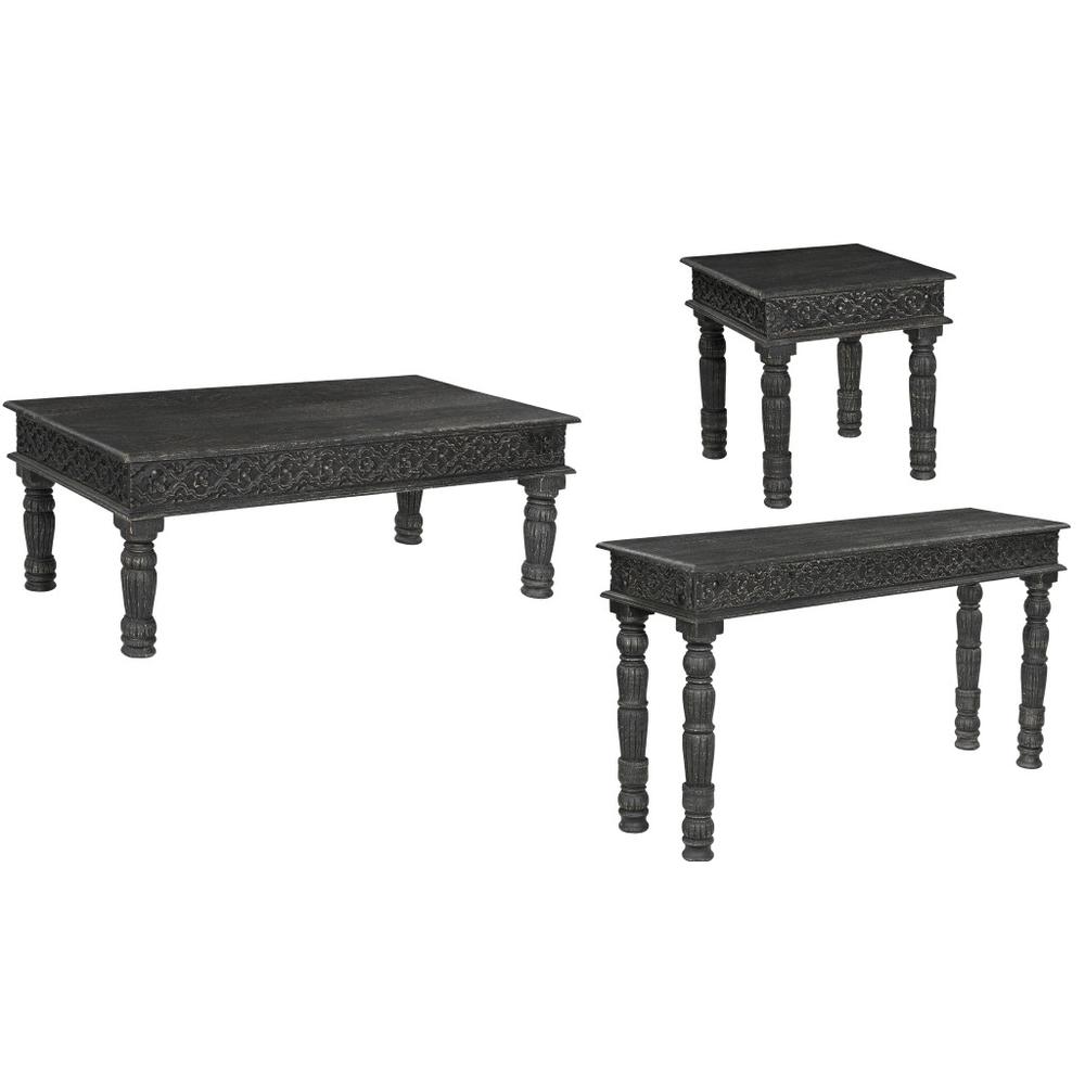 51" Black Solid Wood Distressed Coffee Table. Picture 6