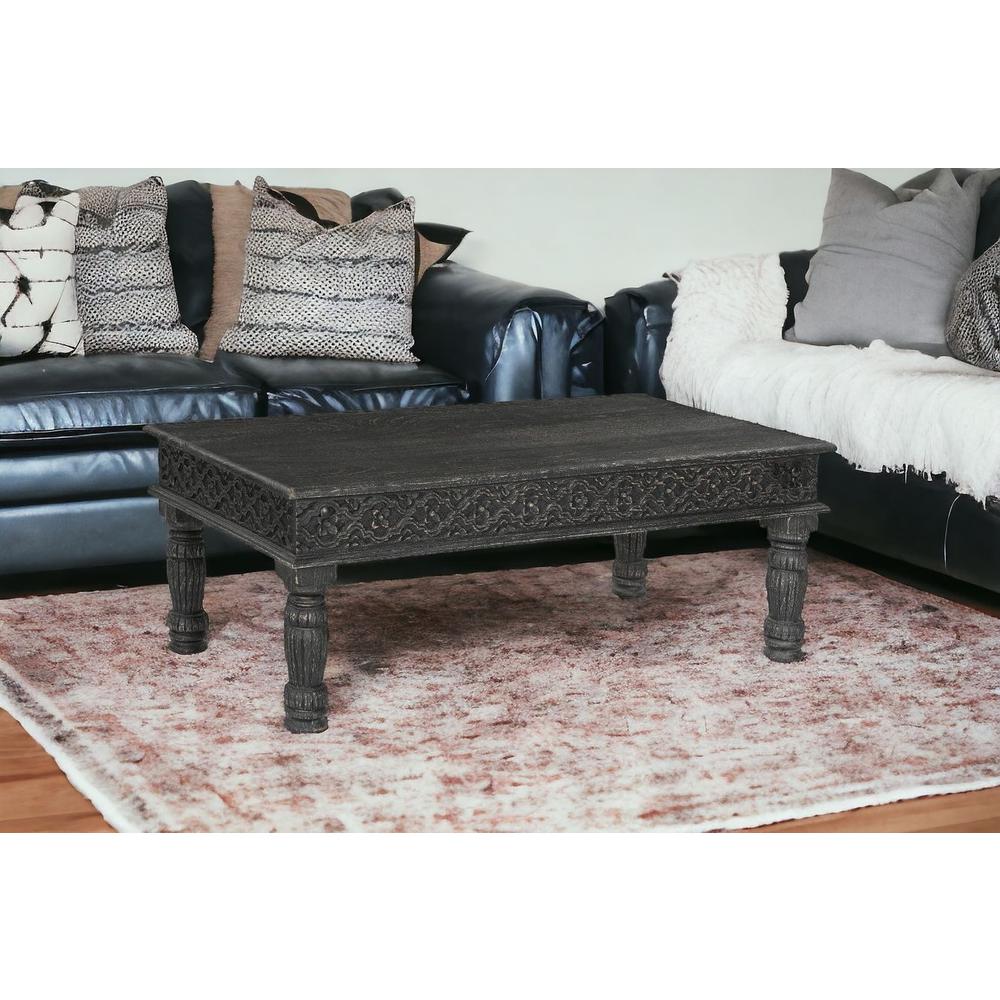 51" Black Solid Wood Distressed Coffee Table. Picture 2