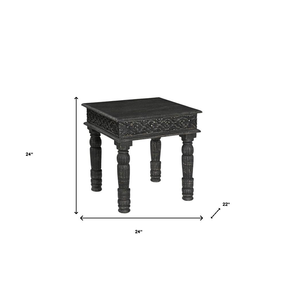 24" Black Solid Wood End Table. Picture 6