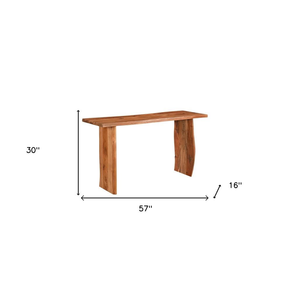 57" Chestnut Solid Wood Sled Console Table. Picture 7