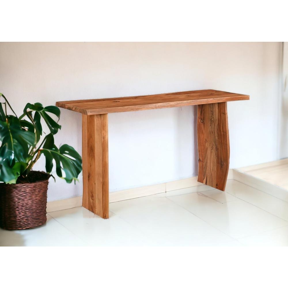 57" Chestnut Solid Wood Sled Console Table. Picture 5