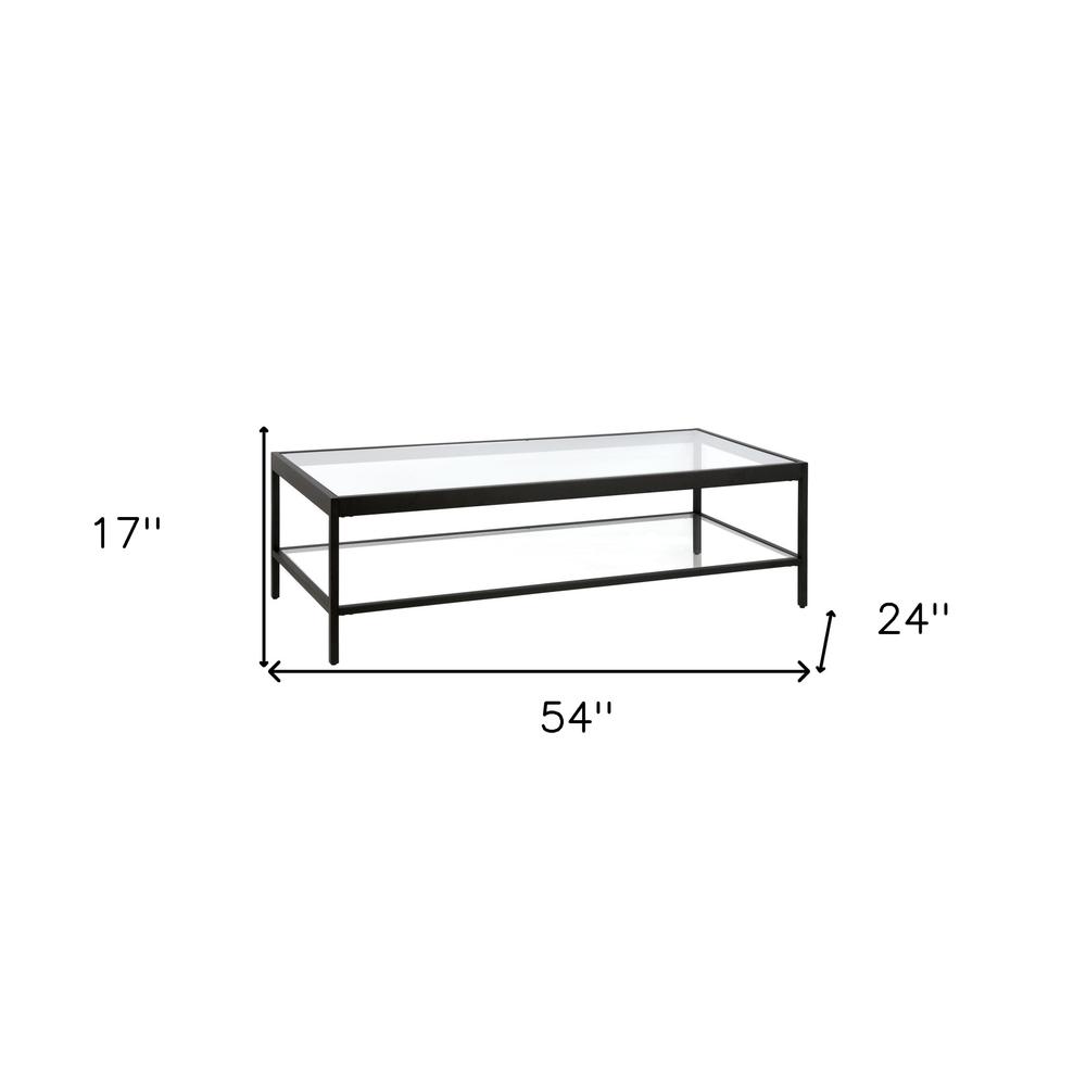 54" Black Glass And Steel Coffee Table With Shelf. Picture 9