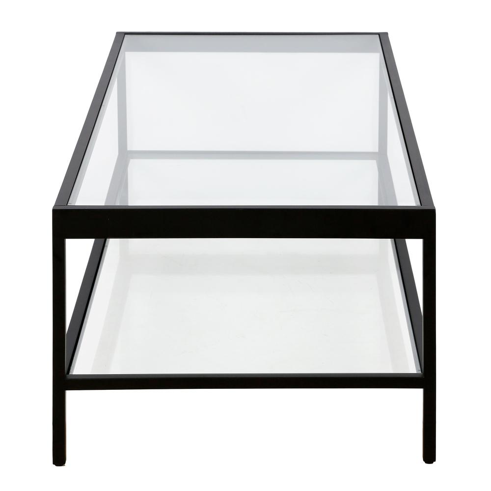 54" Black Glass And Steel Coffee Table With Shelf. Picture 5