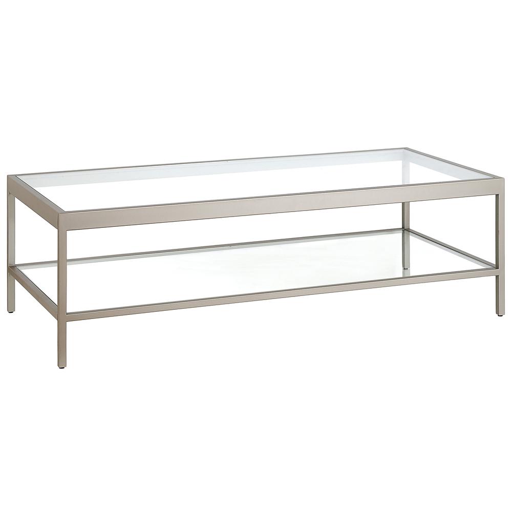 54" Silver Glass And Steel Coffee Table With Shelf. Picture 1