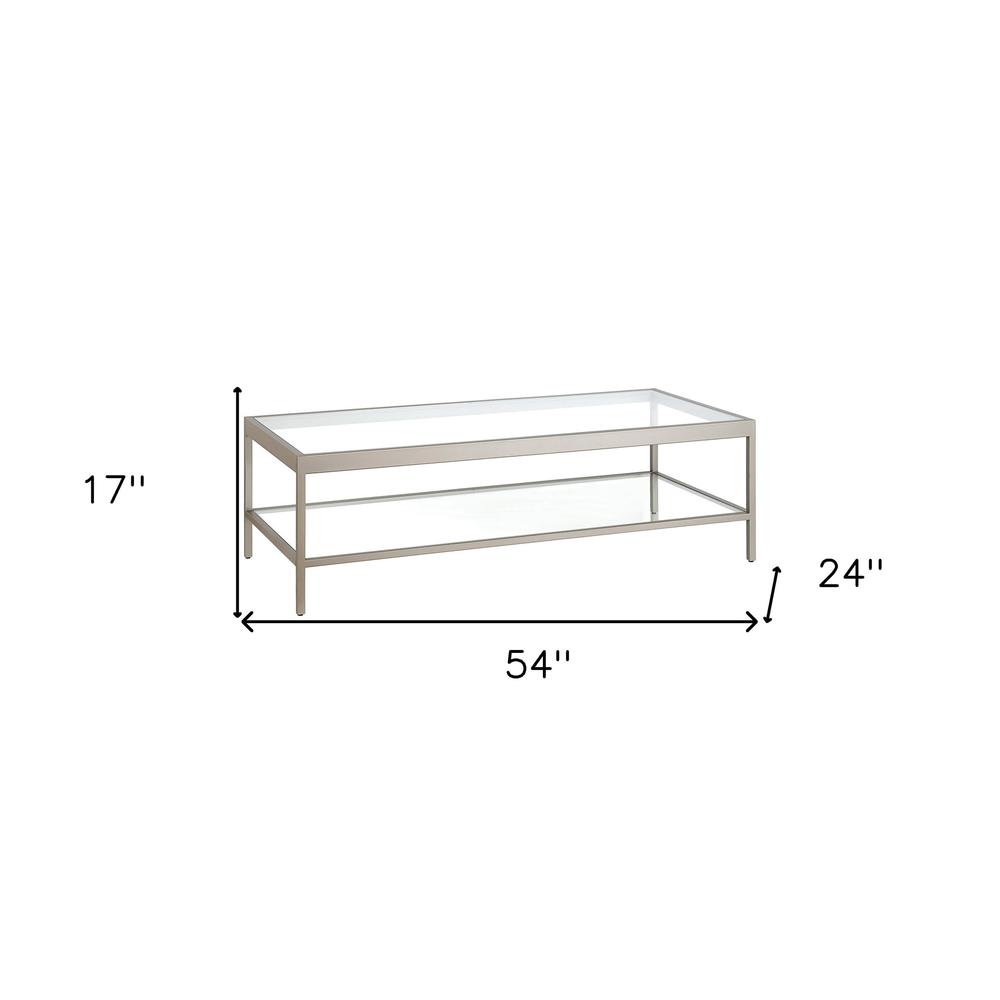 54" Silver Glass And Steel Coffee Table With Shelf. Picture 9