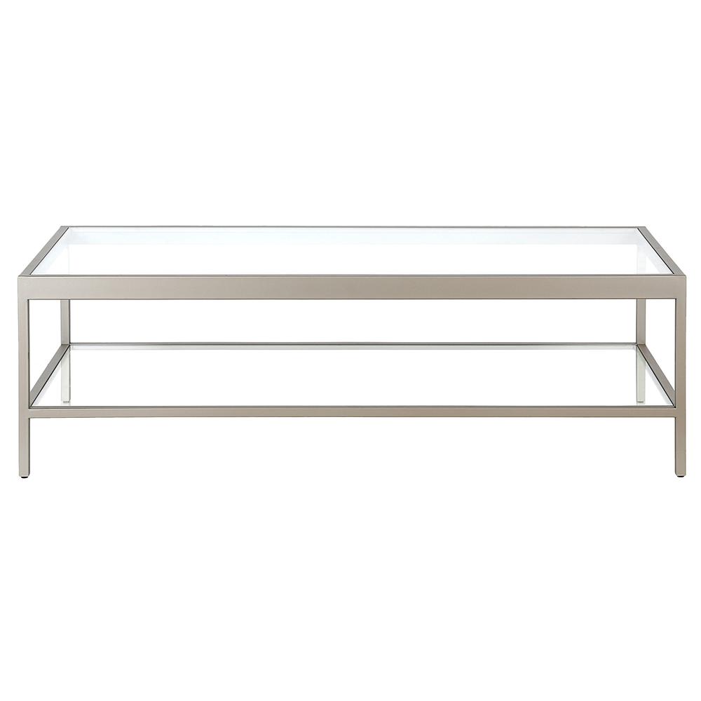 54" Silver Glass And Steel Coffee Table With Shelf. Picture 3