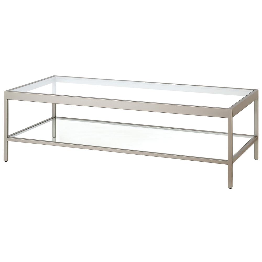 54" Silver Glass And Steel Coffee Table With Shelf. Picture 4