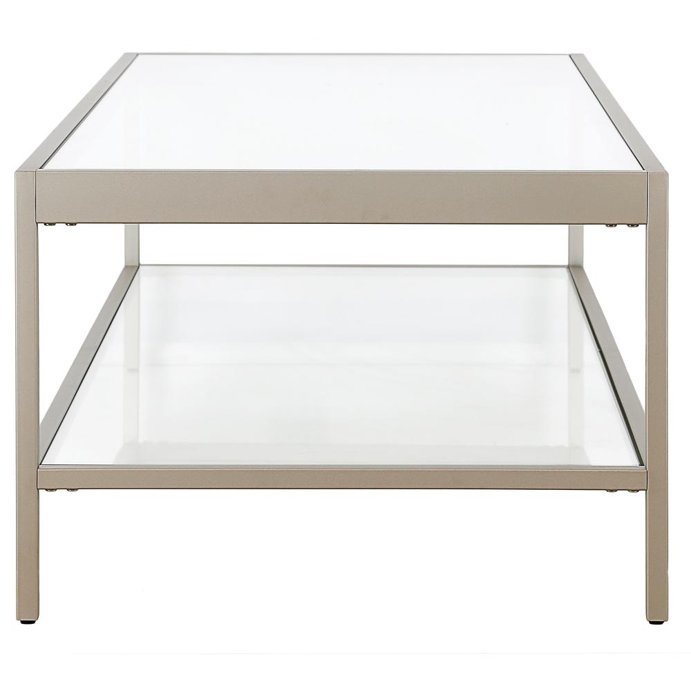 54" Silver Glass And Steel Coffee Table With Shelf. Picture 5