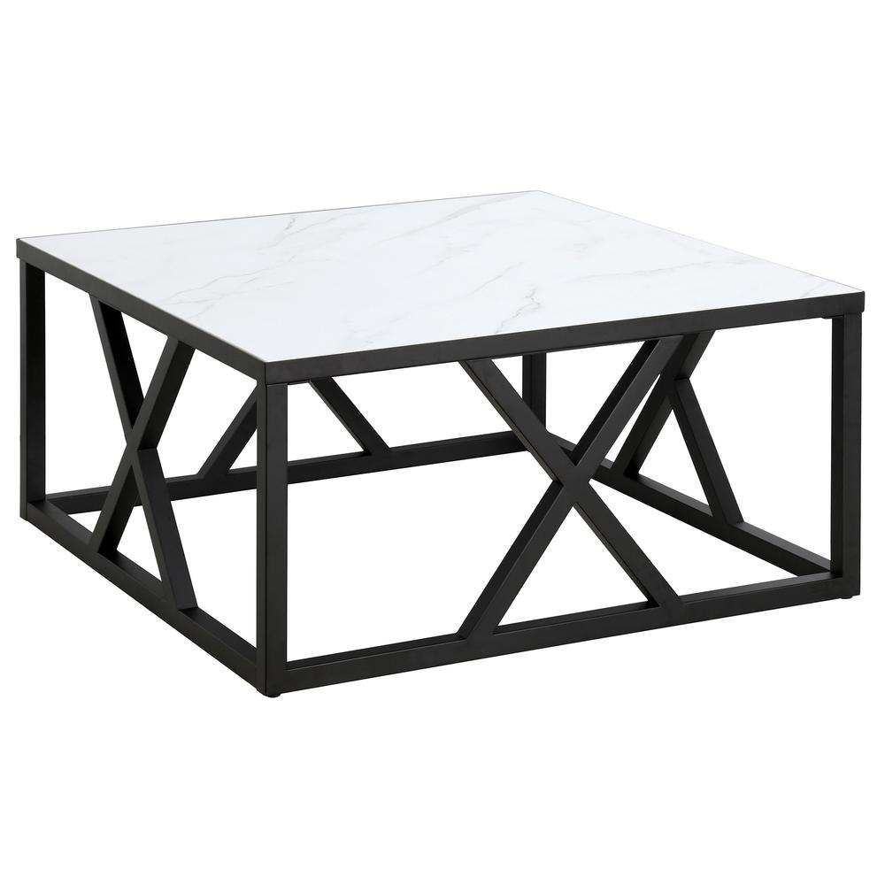 35" White And Black Steel Square Coffee Table. Picture 1