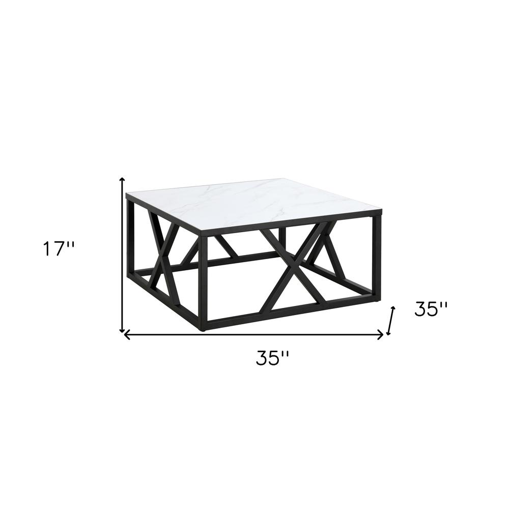 35" White And Black Steel Square Coffee Table. Picture 7