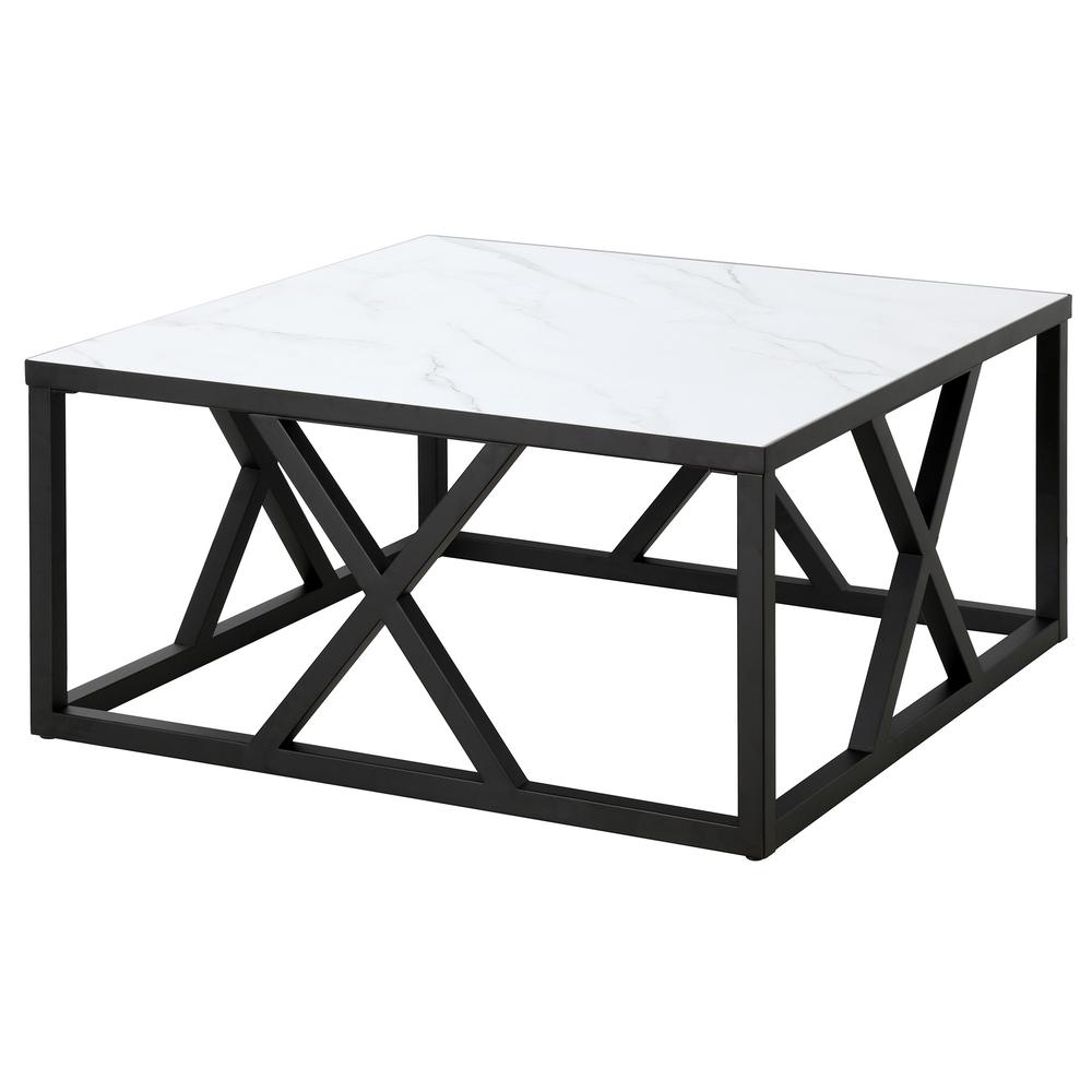 35" White And Black Steel Square Coffee Table. Picture 3