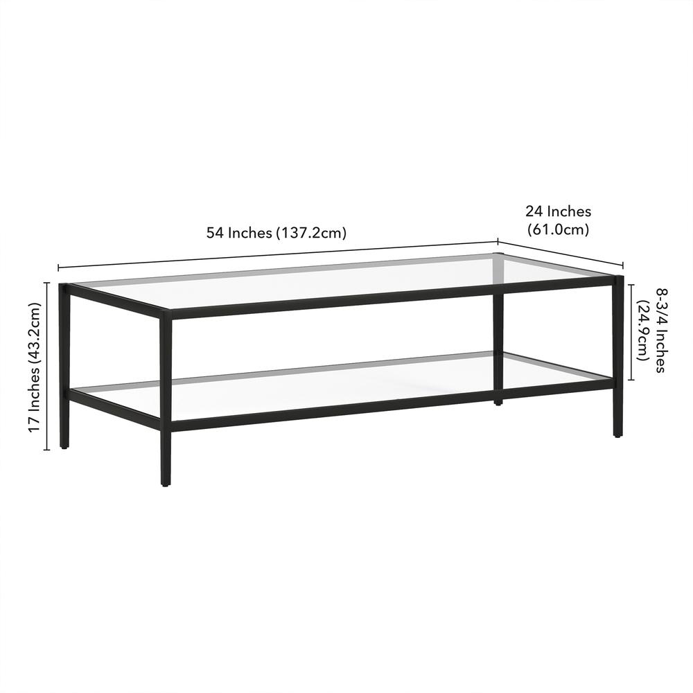 54" Black Glass And Steel Coffee Table With Shelf. Picture 8