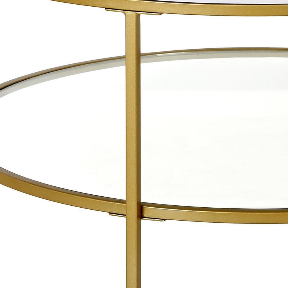 36" Gold Faux Marble And Steel Round Coffee Table With Shelf. Picture 4